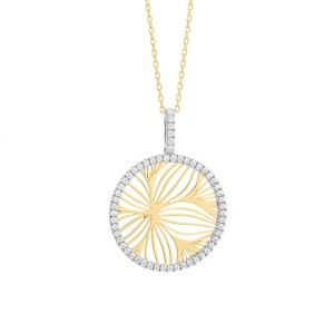 Facet Barcelona 14kt Yellow Gold Diamond-accented Floral Motif Pendant Necklace