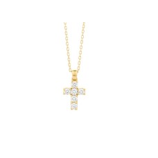 Facet Barcelona 14kt Yellow Gold Small Diamond Cross Pendant Necklace