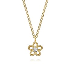 Gabriel & Co. 14kt Yellow Gold Petite Diamond Flower Pendant Necklace