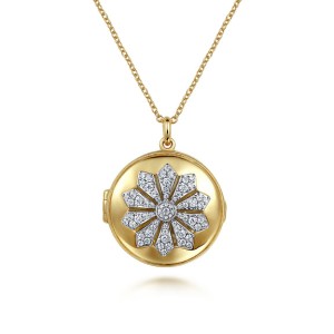 Gabriel & Co. 14kt Yellow Gold Diamond Starburst Motif Locket Necklace