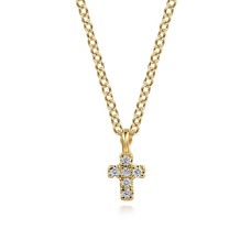 Gabriel & Co. 14kt Yellow Gold Petite Diamond Cross Pendant Necklace