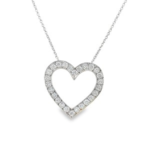 Estate 18kt White Gold Heart Shaped Diamond Pendant