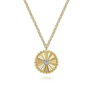 Gabriel & Co. 14kt Yellow Gold "Bujukan" Diamond-cut Disc Pendant Necklace
