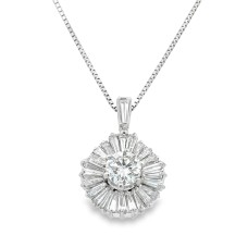 Estate 14kt White Gold Round And Baguette Diamond Pendant Necklace