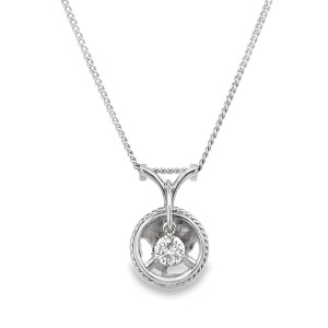 Estate Jabel 14kt White Gold Diamond Solitaire Pendant Necklace