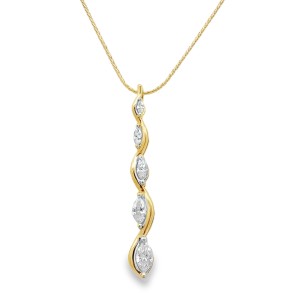 Estate 14kt Yellow Gold Marquise Diamond Vertical Pendant Necklace