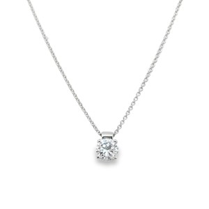 14kt White Gold Round Diamond Solitaire Pendant Necklace
