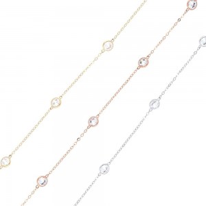 14kt White Gold Five-diamond Bezel Station Necklace