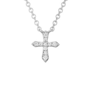 14kt White Gold Petite Diamond Cross Necklace