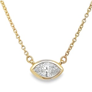 14kt Yellow Gold Marquise Diamond Solitaire Bezel Station Necklace