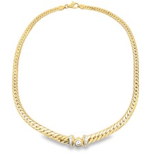 Estate 14kt Yellow Gold Bezel And Bar Diamond Necklace. This
