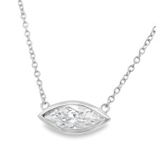14kt White Gold Marquise Diamond Solitaire Bezel Station Necklace