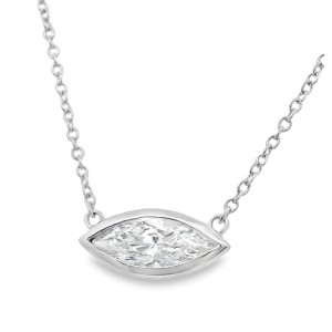 14kt White Gold Marquise Diamond Solitaire Bezel Station Necklace