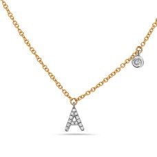 14kt Yellow Gold Diamond Initial "A" Dangle Necklace.  