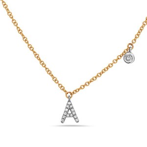14kt Yellow Gold Diamond Initial "A" Dangle Necklace.  