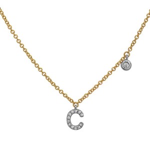 14kt Yellow Gold Diamond Initial "C" Dangle Necklace