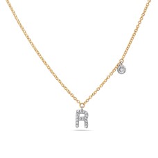 14kt Yellow Gold Diamond Initial "R" Dangle Necklace