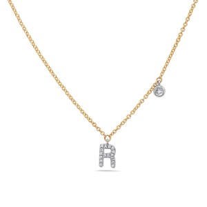 14kt Yellow Gold Diamond Initial "R" Dangle Necklace