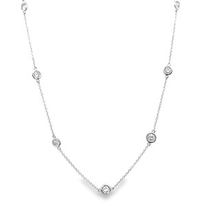 14kt White Gold Nine-diamond Bezel Station Necklace