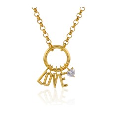 Phillips House 18kt Yellow Gold And Diamond LOVE Charm Necklace