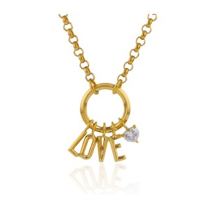 Phillips House 18kt Yellow Gold And Diamond LOVE Charm Necklace
