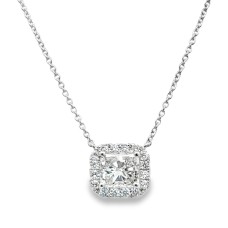 Platinum Radiant Diamond Halo Necklace