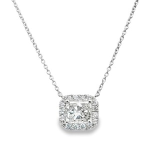 Platinum Radiant Diamond Halo Necklace