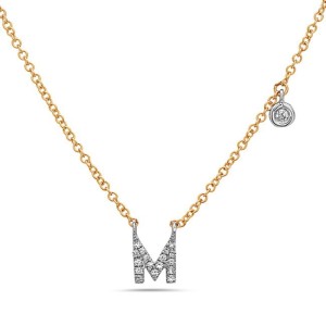 14kt Yellow Gold Diamond Initial "M" Dangle Necklace