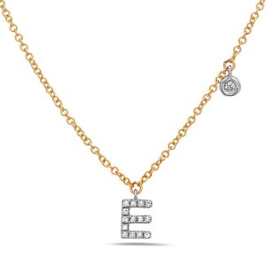 14kt Yellow Gold Diamond Initial "E" Dangle Necklace