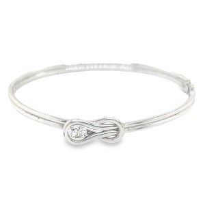 Estate 14kt White Gold Everlon Love Knot Diamond Bangle Bracelet