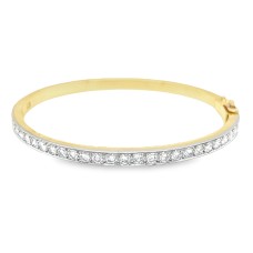 Estate 18kt Yellow Gold And Platinum 3 Carat Diamond Bangle Bracelet