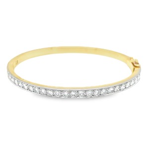 Estate 18kt Yellow Gold And Platinum 3 Carat Diamond Bangle Bracelet