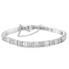 Estate 14kt White Gold Square Link Diamond Bracelet