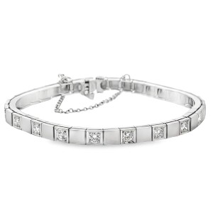 Estate 14kt White Gold Square Link Diamond Bracelet