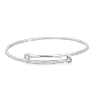 18kt White Gold Bezel-set Diamond Bypass Bangle Bracelet