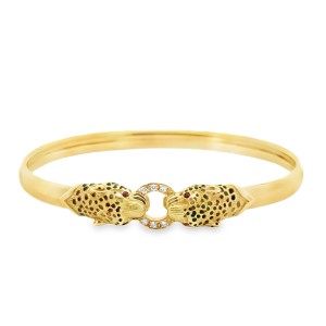 Estate 18kt Yellow Gold Diamond Panther Bangle Bracelet