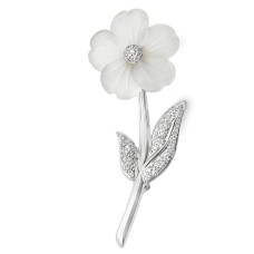Estate 14kt White Gold Rock Crystal And Diamond Flower Pin