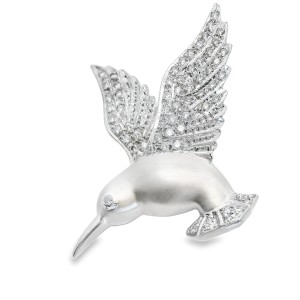Estate 14kt White Gold Diamond Hummingbird Pin