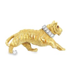 Estate Craig Drake 18kt Yellow Gold And Platinum Tiger Brooch
