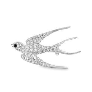Estate 18kt White Gold Diamond Swallow Brooch