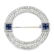 Estate Platinum Sapphire And Diamond Circle Brooch