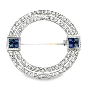 Estate Platinum Sapphire And Diamond Circle Brooch