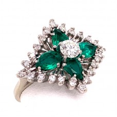 Estate 14kt White Gold Diamond And Pear Shaped Emerald Ring