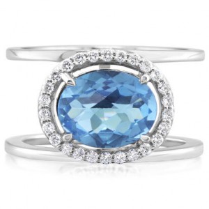Parle 14kt White Gold Blue Topaz And Diamond Ring