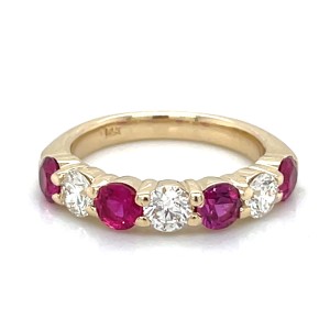 14kt Yellow Gold Seven-stone Ruby And Diamond Band Ring