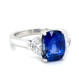 Platinum Sapphire And Diamonds Three-stone Ring