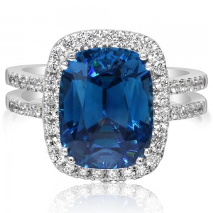 Parle 14kt White Gold Blue Zircon And Diamond Halo Ring