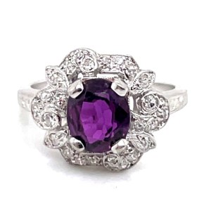 Estate Platinum Purple Sapphire And Diamond Art Deco Ring