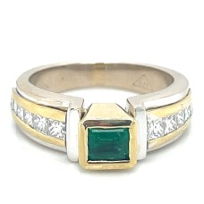 Estate 18kt Two-Tone Gold Emerald And Diamond Ring