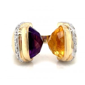 Estate 14kt Yellow Gold Amethyst And Citrine Split Ring